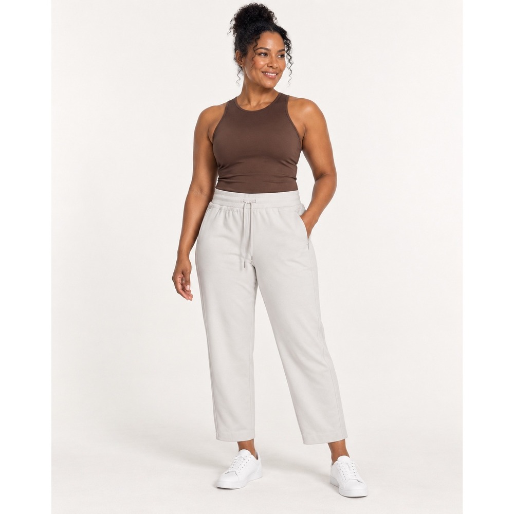 Athleta Women's 12 Petite Brooklyn Ankle Pants Ivory Pull On Travel Wide Leg